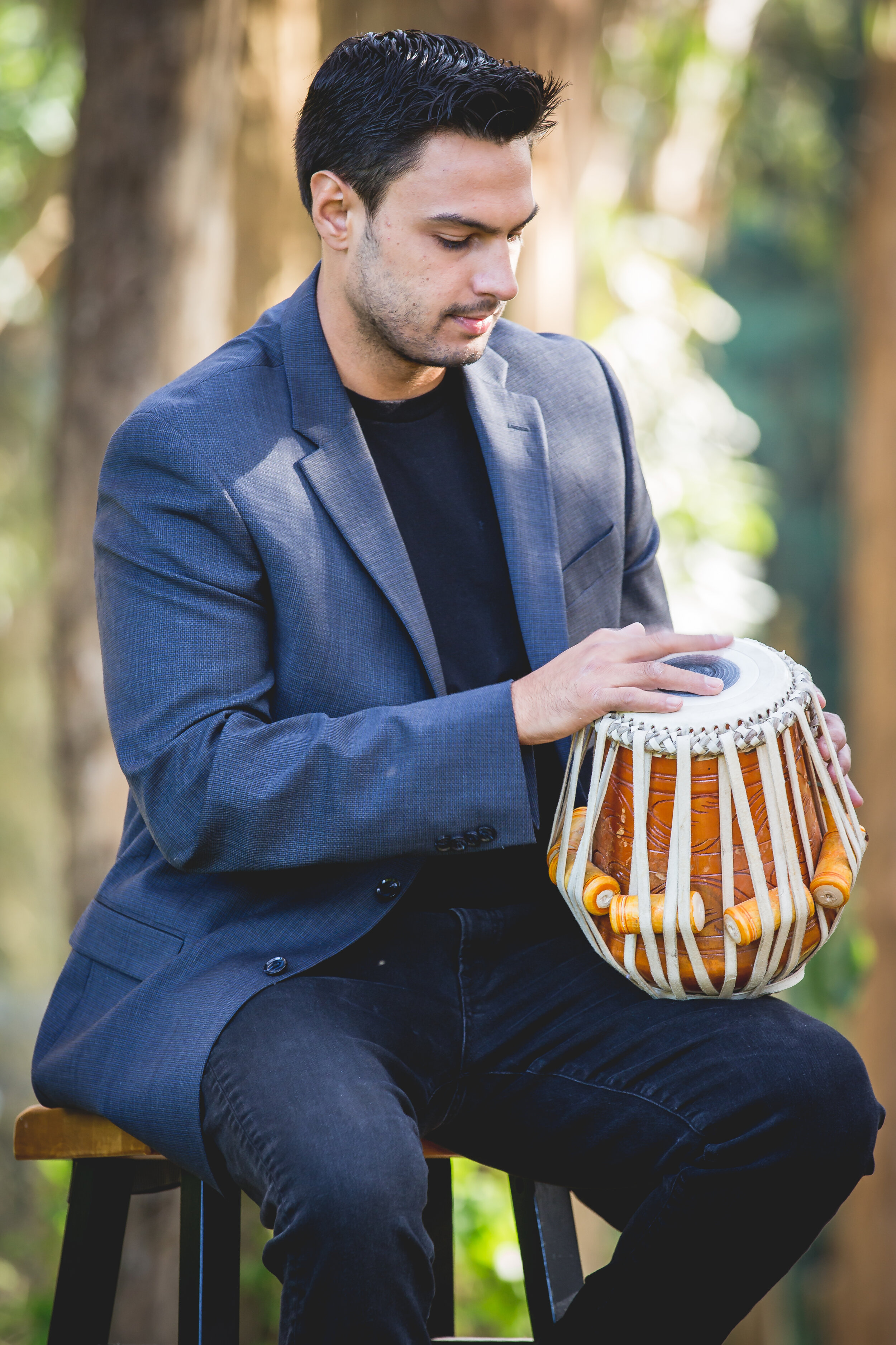Nilan Chaudhuri photographed with his tabla
